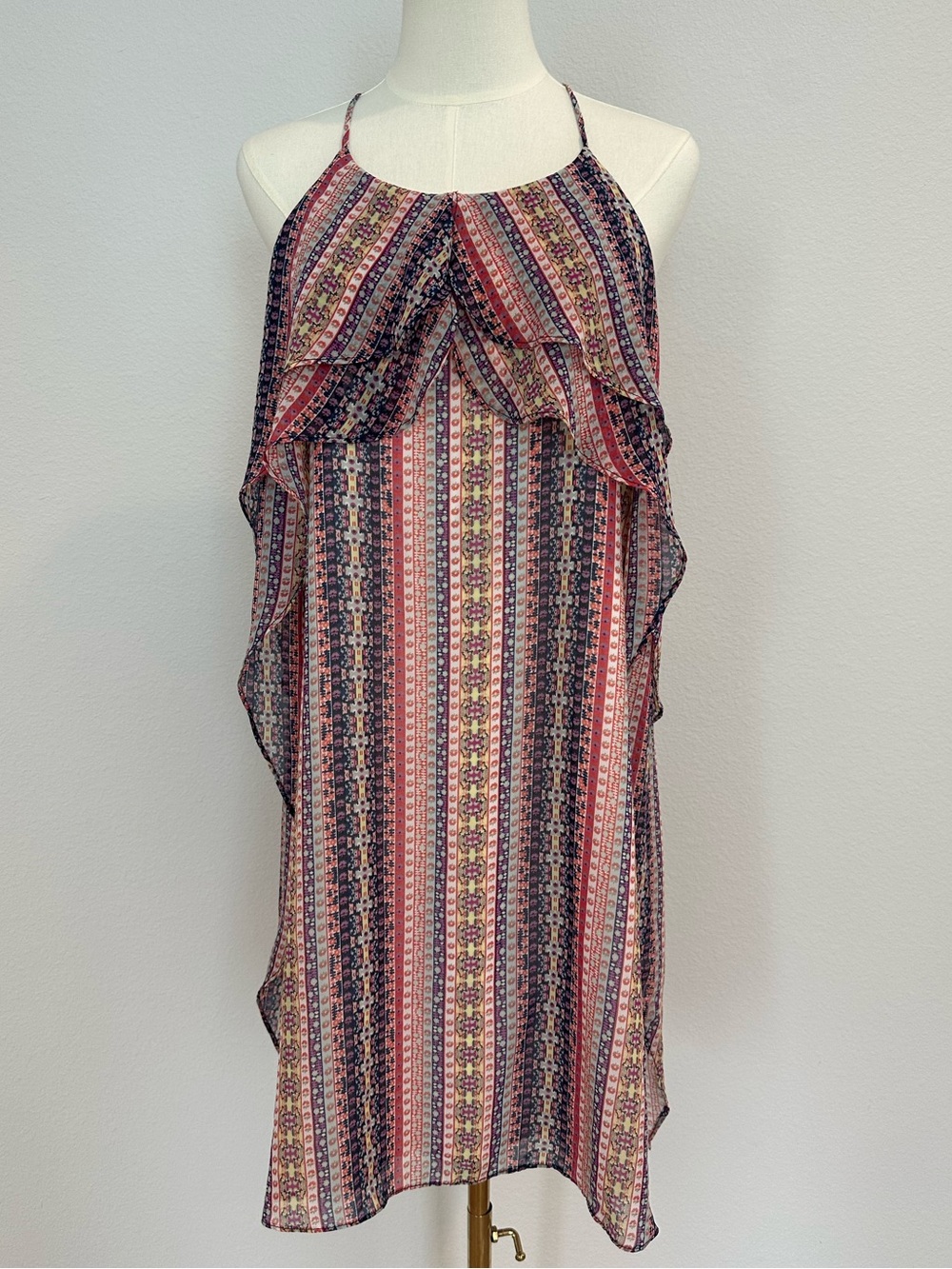 BCBGMaxAzria Striped Halter Ruffle Dress in Pink and Blue
